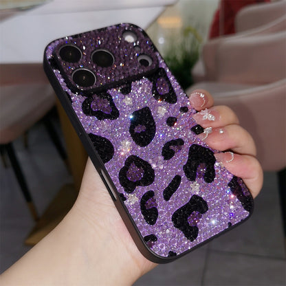 Handmade iPhone Case Luxury Purple Bling Rhinestone Leopard & Heart