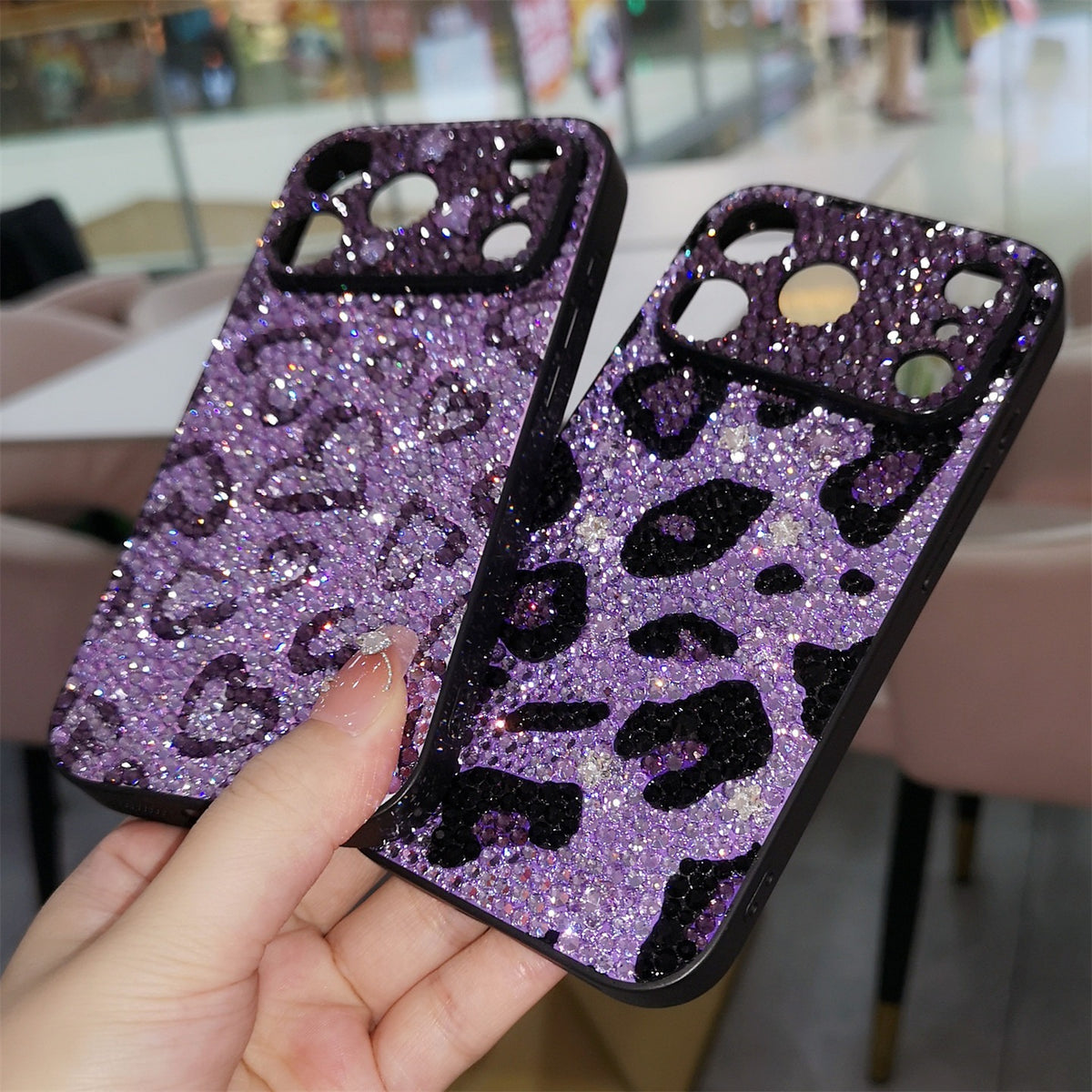 Handmade iPhone Case Luxury Purple Bling Rhinestone Leopard & Heart