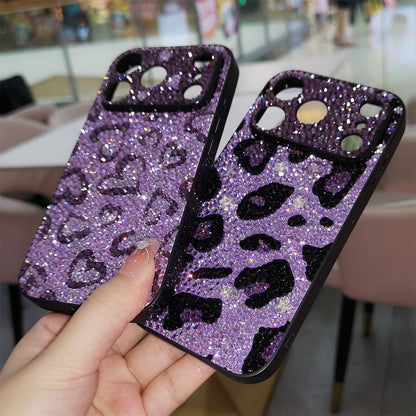 Handmade iPhone Case Luxury Purple Bling Rhinestone Leopard & Heart
