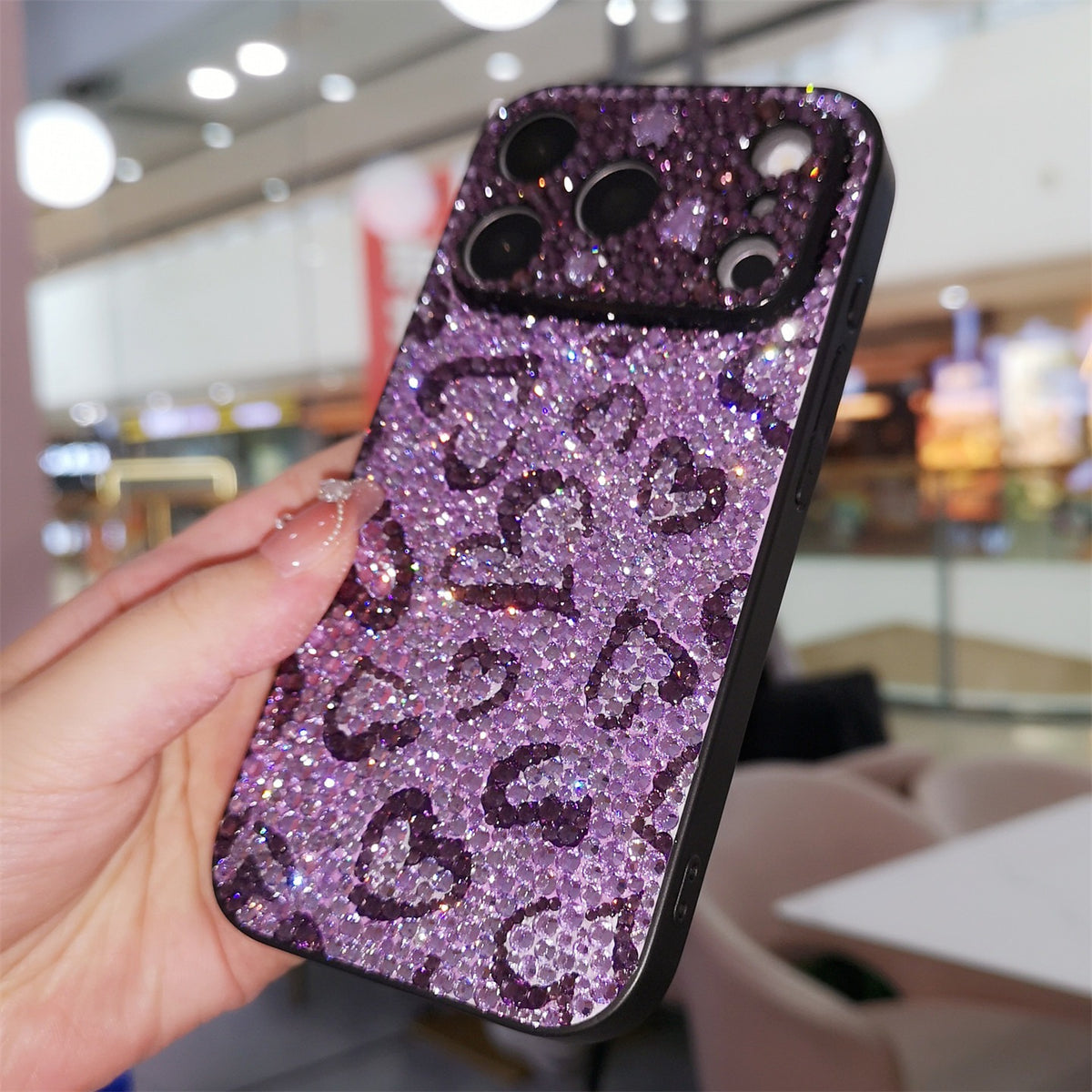 Handmade iPhone Case Luxury Purple Bling Rhinestone Leopard & Heart