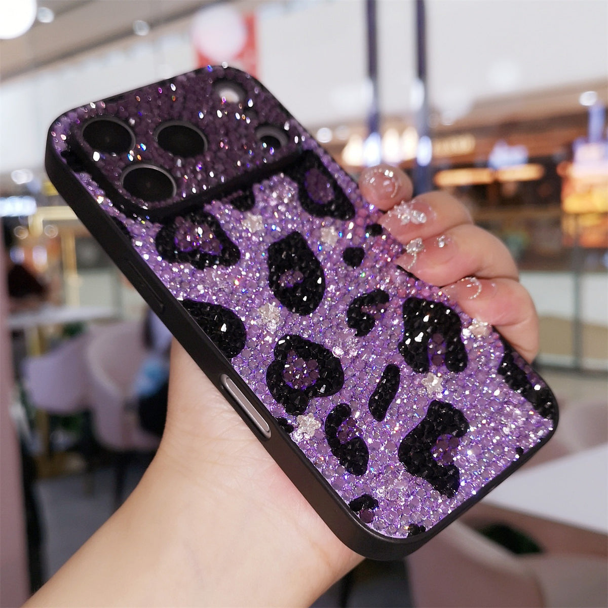 Handmade iPhone Case Luxury Purple Bling Rhinestone Leopard & Heart