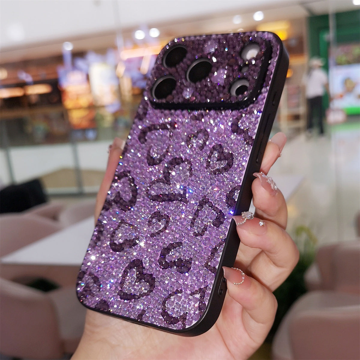 Handmade iPhone Case Luxury Purple Bling Rhinestone Leopard & Heart