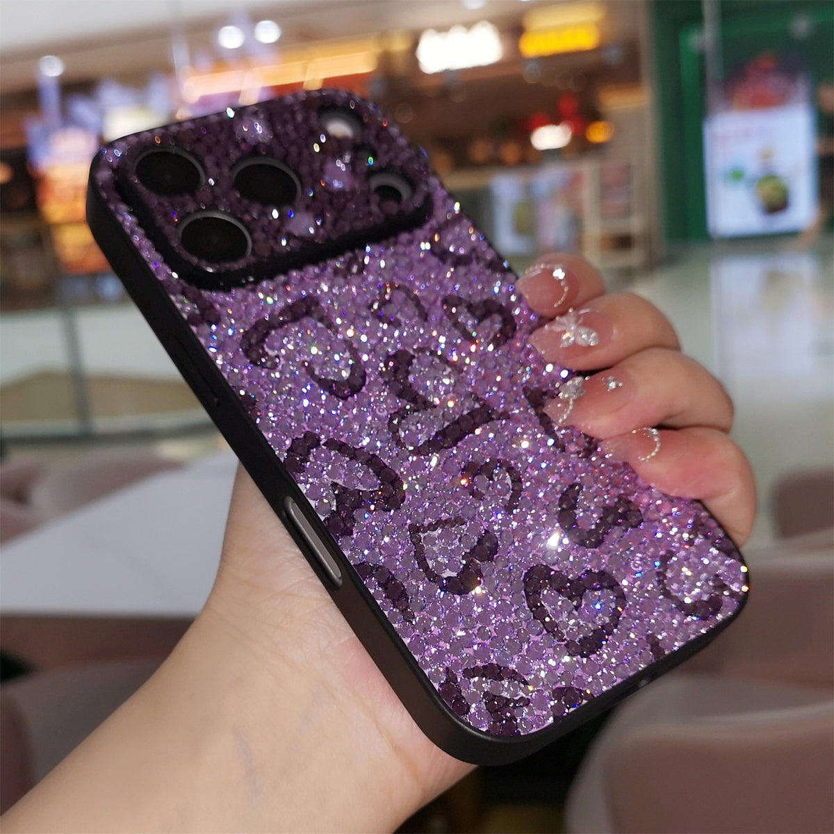 Handmade iPhone Case Luxury Purple Bling Rhinestone Leopard & Heart