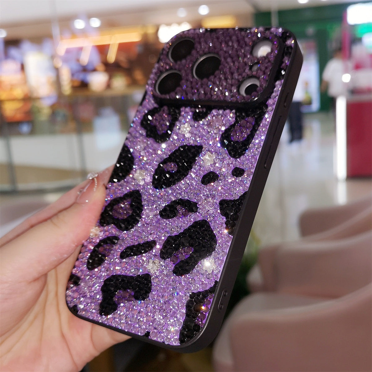 Handmade iPhone Case Luxury Purple Bling Rhinestone Leopard & Heart