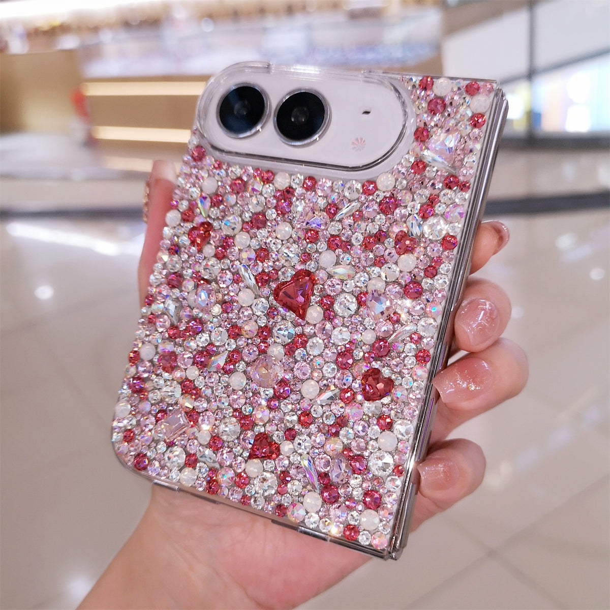 Handmade Luxury Bling Rose Red Mix Rhinestone Case For iPhone Duo