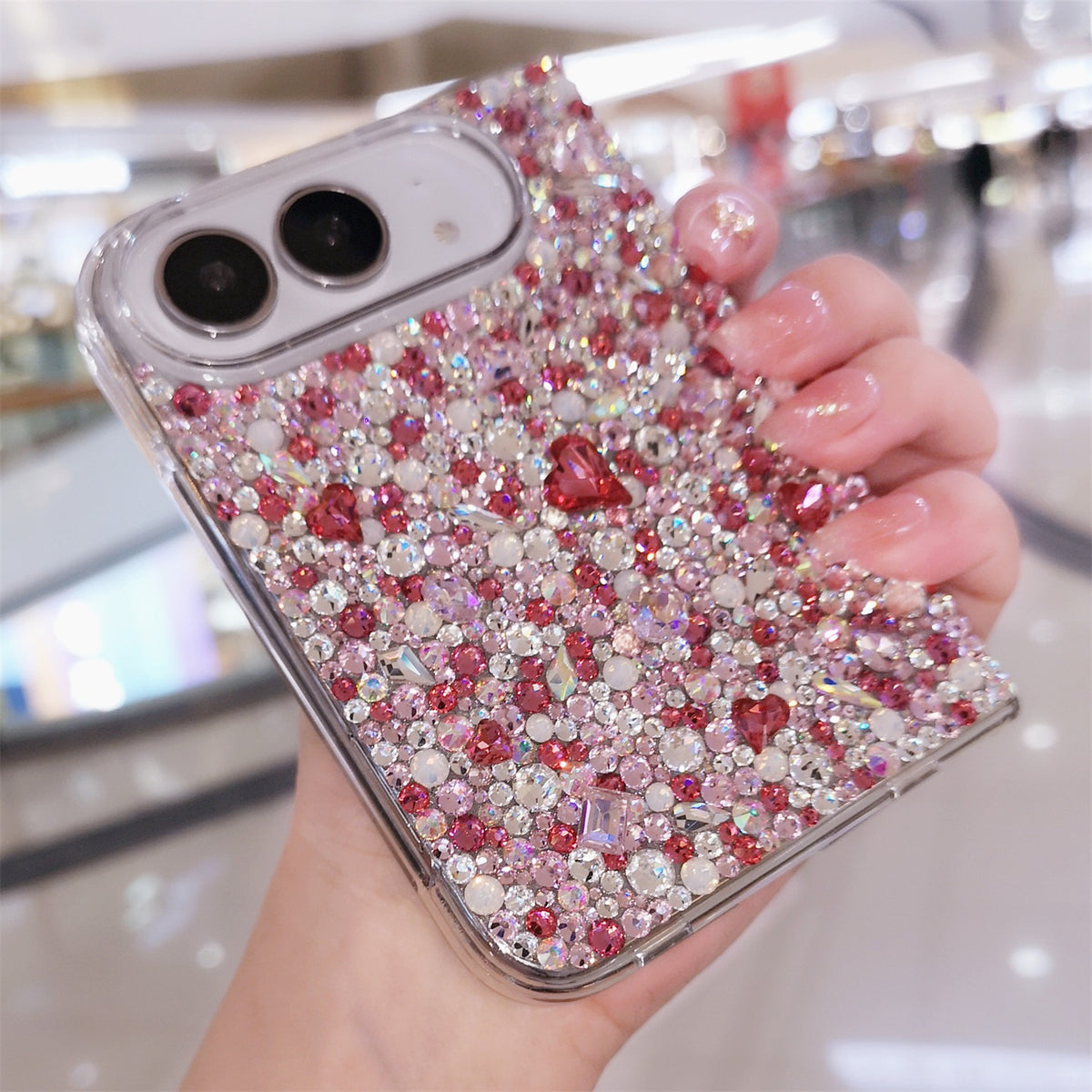 Handmade Luxury Bling Rose Red Mix Rhinestone Case For iPhone Duo