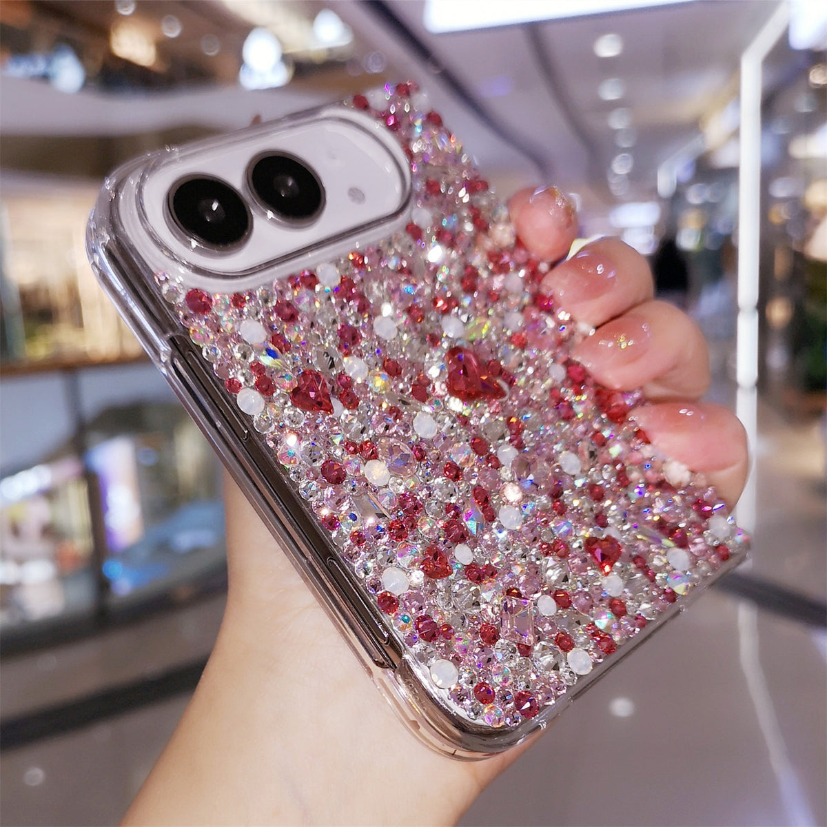 Handmade Luxury Bling Rose Red Mix Rhinestone Case For iPhone Duo