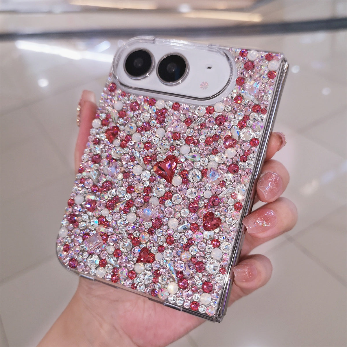 Handmade Luxury Bling Rose Red Mix Rhinestone Case For iPhone Duo