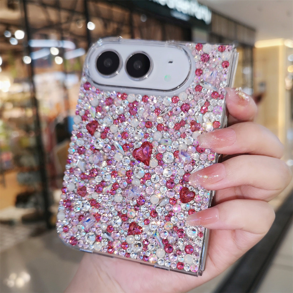 Handmade Luxury Bling Rose Red Mix Rhinestone Case For iPhone Duo