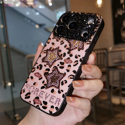 Handmade Minimalism Bling Rhinestone Leopard & Star Case For iPhone