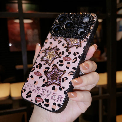 Handmade Minimalism Bling Rhinestone Leopard & Star Case For iPhone