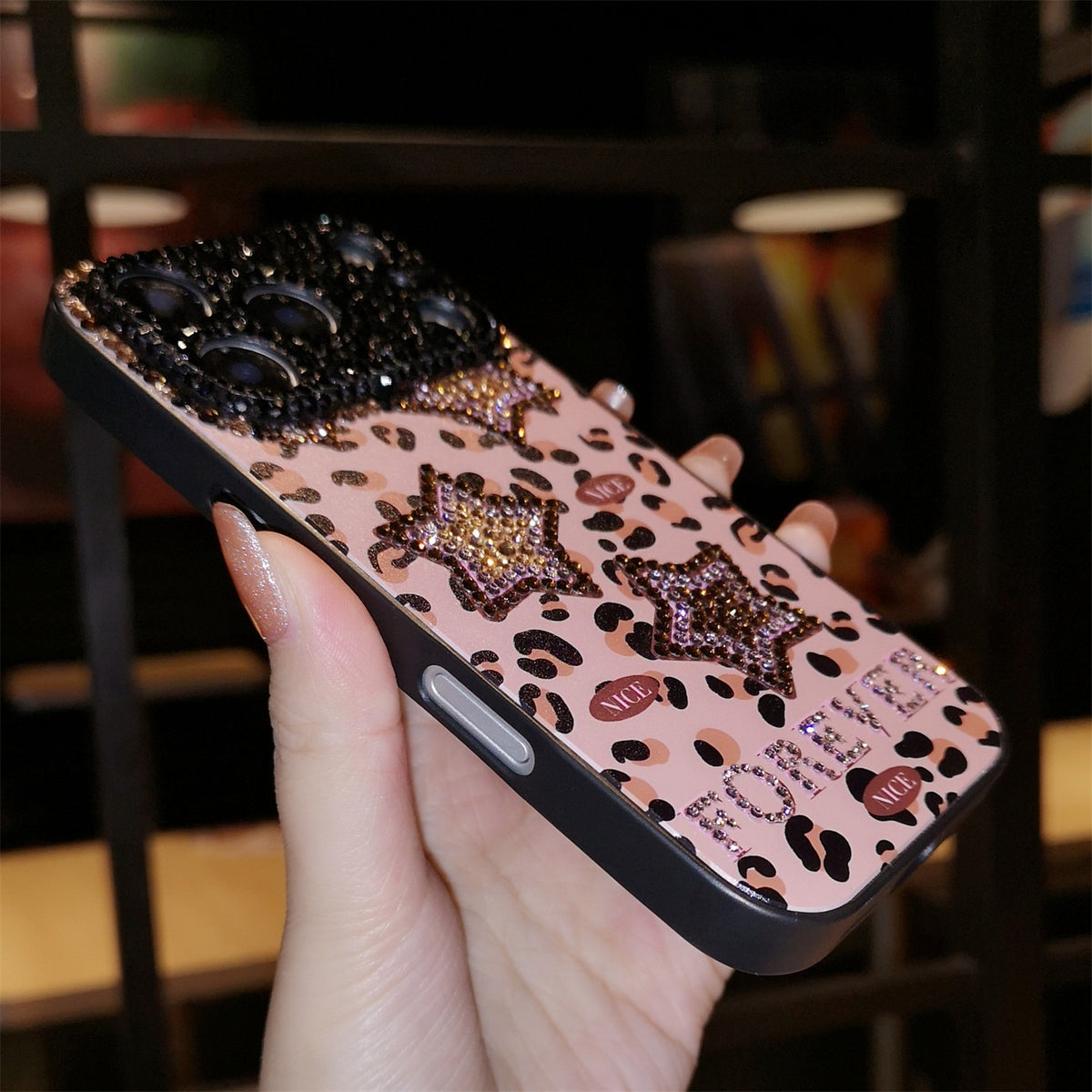 Handmade Minimalism Bling Rhinestone Leopard & Star Case For iPhone