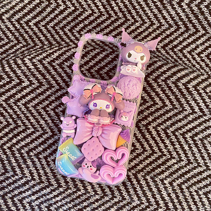 Handmade iPhone Case Cute Kuromi My Melody Decoden Cream Glue Case