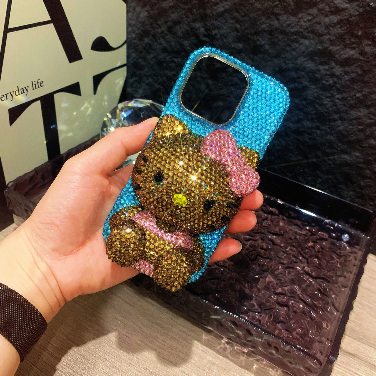 Funda de iPhone Samsung con pedrería brillante Summer Tan 3D Hello Kitty