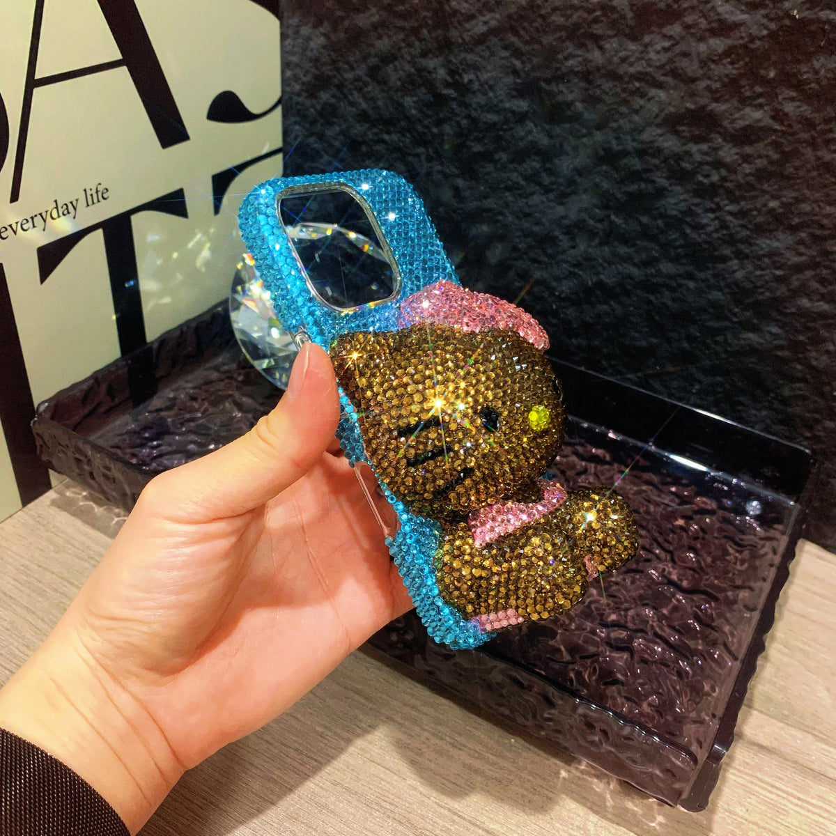 Funda de iPhone Samsung con pedrería brillante Summer Tan 3D Hello Kitty