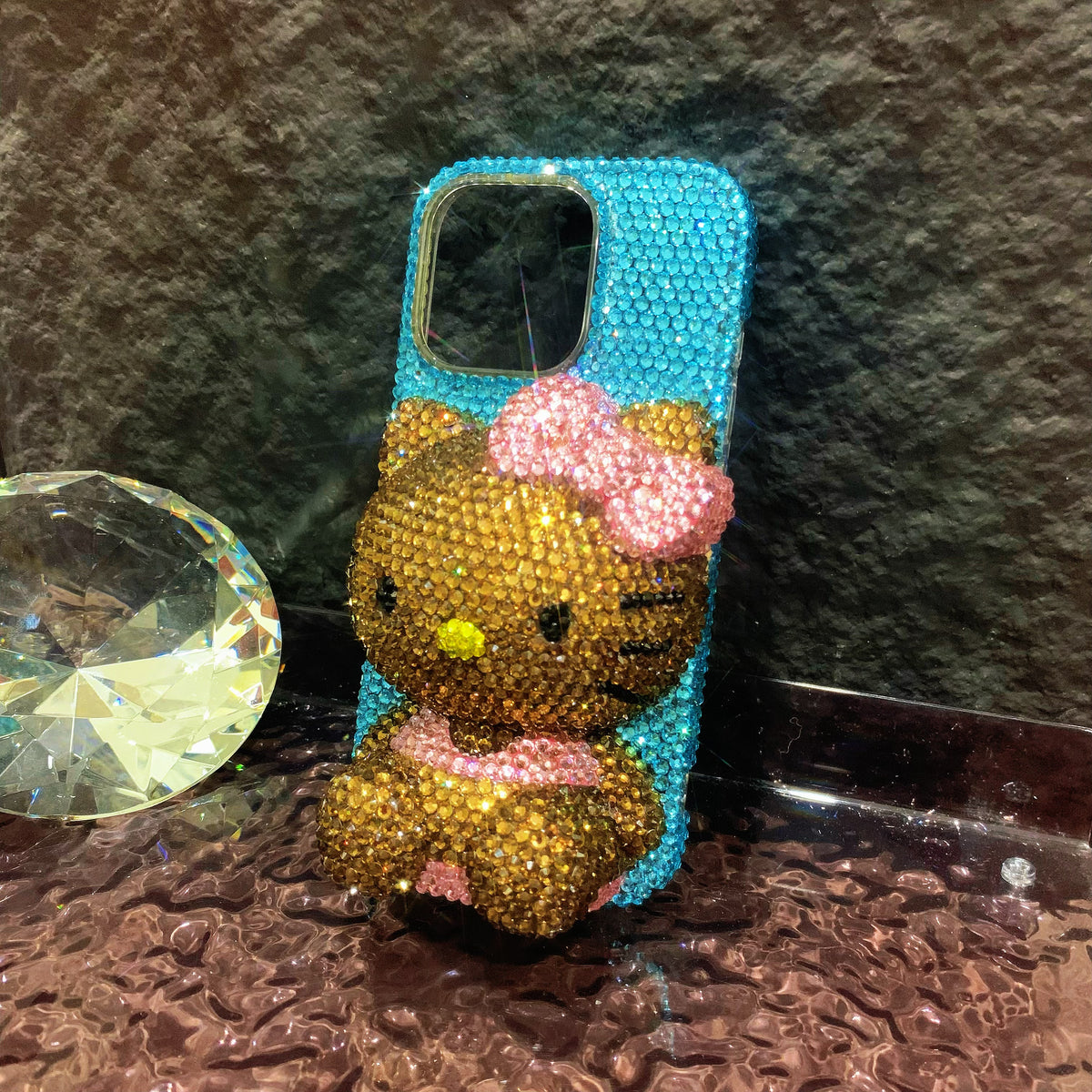 Funda de iPhone Samsung con pedrería brillante Summer Tan 3D Hello Kitty