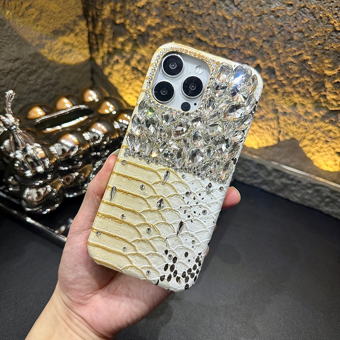 Handmade Bling Rhinestone Crocodile Phone Case Fits All iPhone Models