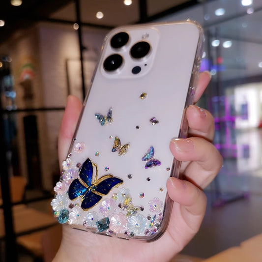 Handmade Minimalist Butterflies with Flowers For iPhone Case