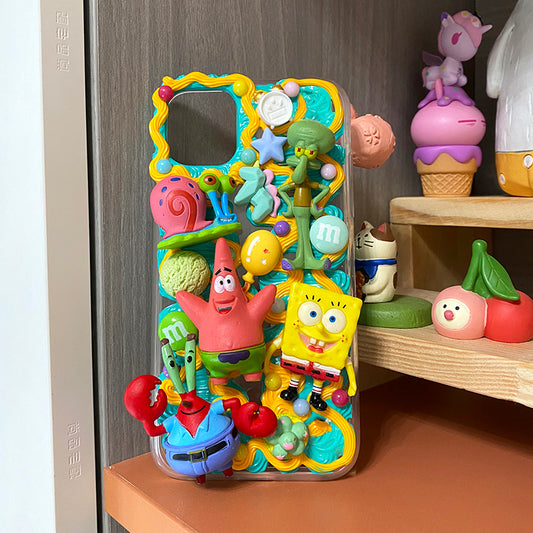 Handgemachte iPhone Hülle Niedliche Spongebob Decoden Creme Kleber Hülle