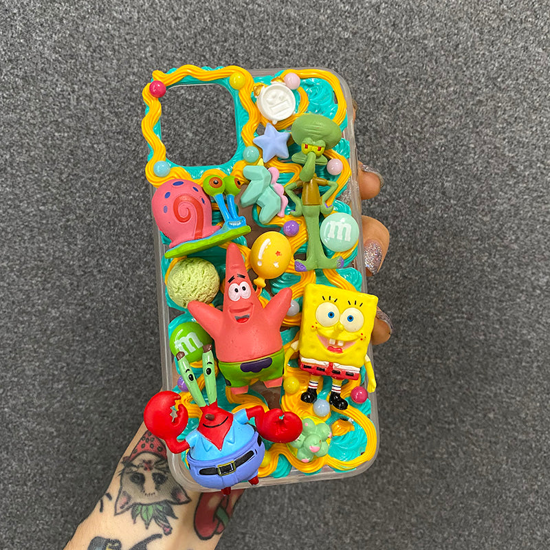 Handgemachte iPhone Hülle Niedliche Spongebob Decoden Creme Kleber Hülle