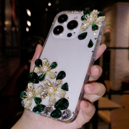 Handmade Minimalist Flowers Bling Crystal For iPhone Case