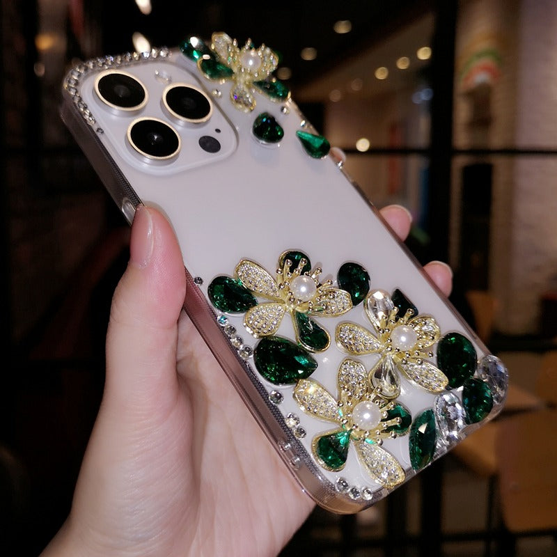 Handmade Minimalist Flowers Bling Crystal For iPhone Case