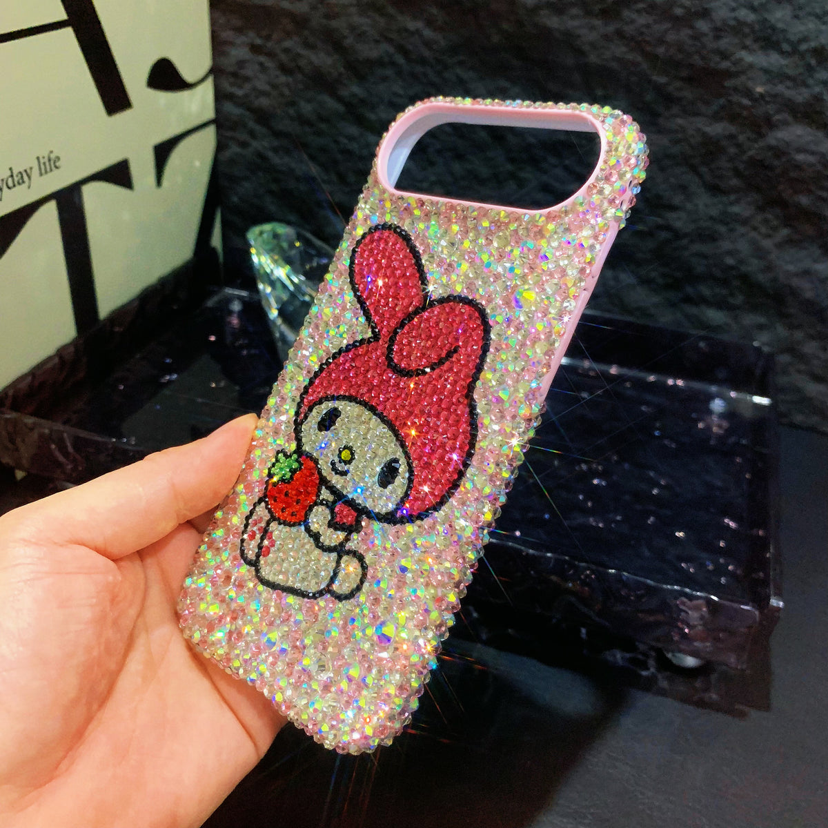 My Melody with Strawberry Gorgeous Bling AB Crystal For iPhone Case
