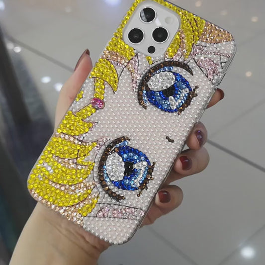Funda de iPhone hecha a mano de lujo con diamantes de imitación, hermosa funda de Sailor Moon