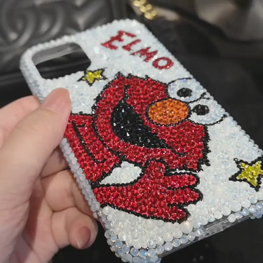 Funda de iPhone hecha a mano de lujo con diamantes de imitación de Barrio Sésamo, Cookie y Elmo