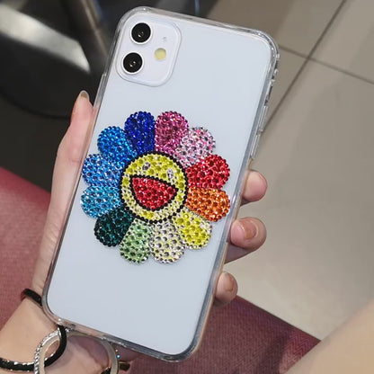 Handgemachte iPhone Hülle Luxus Bling Strass Bunte Sonnenblumen Rückenhülle