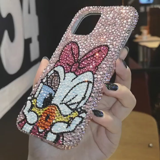 Funda de iPhone hecha a mano de lujo con diamantes de imitación, diseño de Pata Daisy, funda trasera