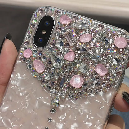 Handmade iPhone Case Luxury Bling Rhinestone Shell Pattern Case with Charm Chain