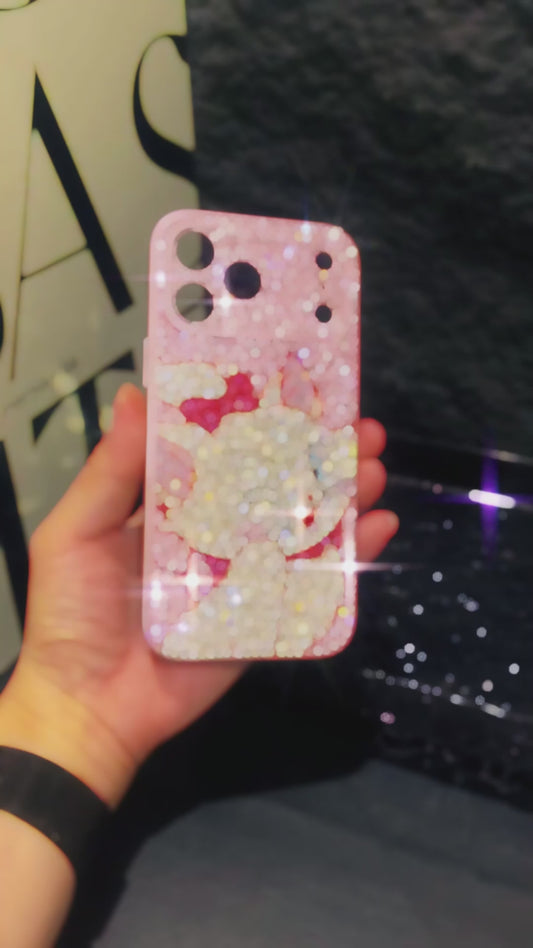 Funda de iPhone de Marie Cat rosa con diamantes de imitación hechos a mano con purpurina y cristal