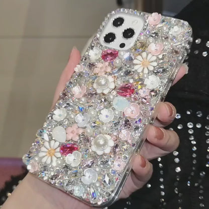 Handgemachte iPhone Hülle Luxus Bling Strass Kristall Blumen Rückenhülle