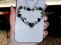 Handmade Minimalist Green Crystal Bling Heart For iPhone Case