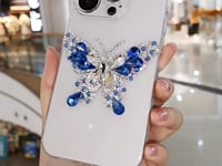 Handmade Minimalist Blue Crystal Bling Butterfly For iPhone Case