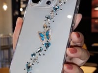 Handmade Minimalist Butterflies Bling Blue Crystal For iPhone Case