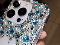 Handmade iPhone Case Minimalist Bling Rhinestone with Blue Crystals Case