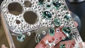 Handgemachte iPhone Hülle Minimalistisch Bling Grün Strass Rückenhülle