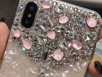 Handgemachte iPhone Hülle Luxus Bling Strass Muschel Muster Hülle mit Charm Kette