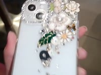 Handgemachte iPhone Hülle Luxus Bling Strass Minimalist Blumen Rückenhülle