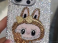 Handmade Gorgeous Labubu Brown Bling Rhinestone For iPhone Case