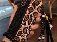 Handmade Phone Case Luxury Leopard Black Bling Rhinestone For iPhone
