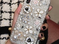 Handmade Phone Case Elegance Pearls with Flowers For iPhone