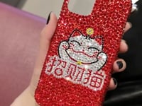 手作りiPhoneケース ラグジュアリー キラキラ ラインストーン 招き猫ケース