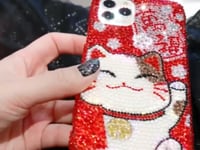 Handmade Phone Case Red Bling Rhinestone Lucky Cat For iPhone