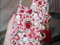 Handmade Phone Case Luxury Red Bling Crystal Chinoiserie For iPhone