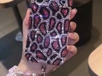 Handmade Luxury Pink Bling Rhinestone Leopard Case For iPhone