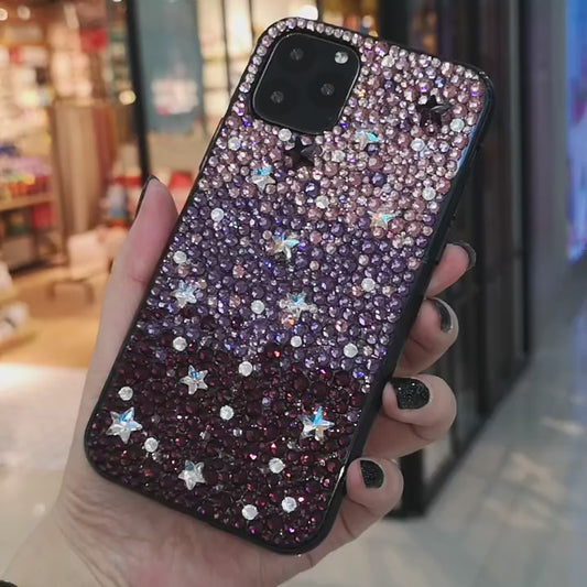 Funda de iPhone hecha a mano de lujo con diamantes de imitación brillantes y degradado de color