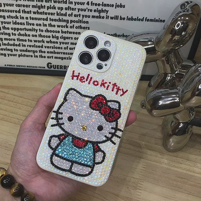 Handgemachte iPhone Hülle Luxus Bling Weiß Strass Niedlich Hello Kitty Hülle